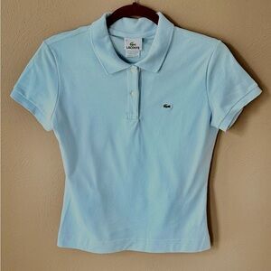 Lacoste Women's Sky Blue Pique Stretch Fitted Polo Shirt